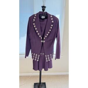 Odeliah Denim Purple Rhinestone 3 Pc Skirt Suit Set Women 16 Church